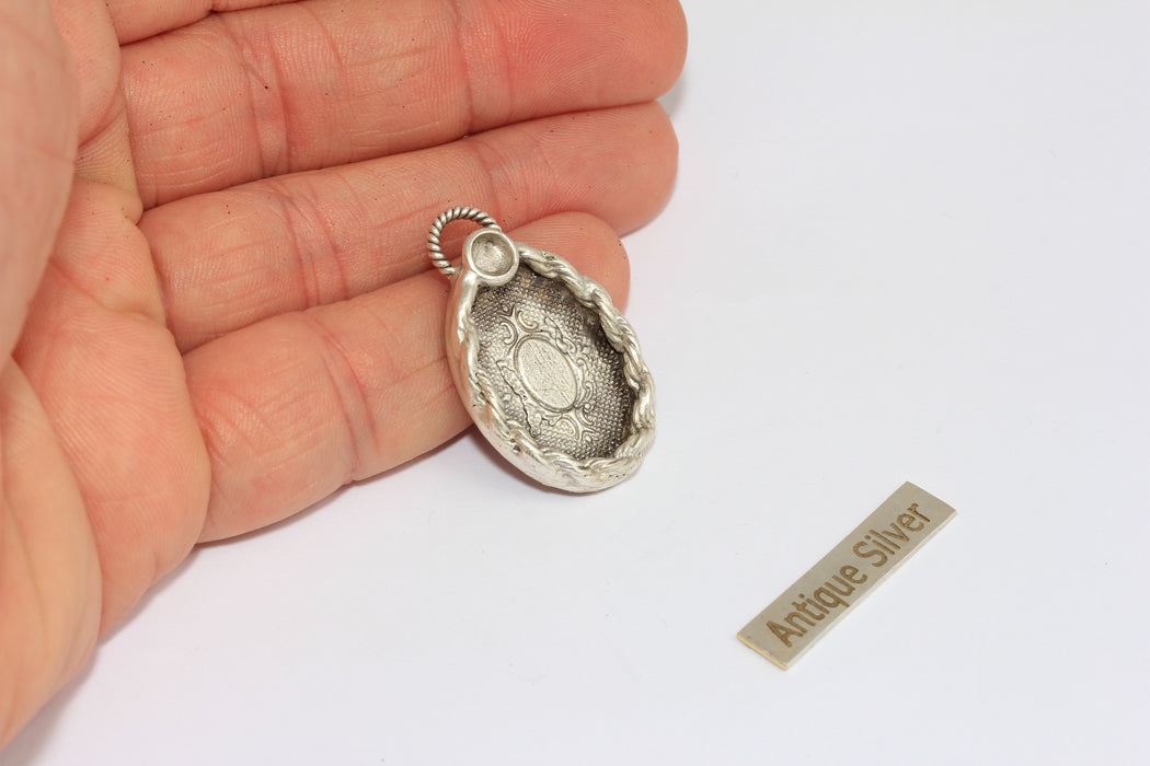 16x21mm Inner Size Antique Silver Oval Cabochon Charms, Bezel Medallion Pendant, Bezel Settings, MGN142