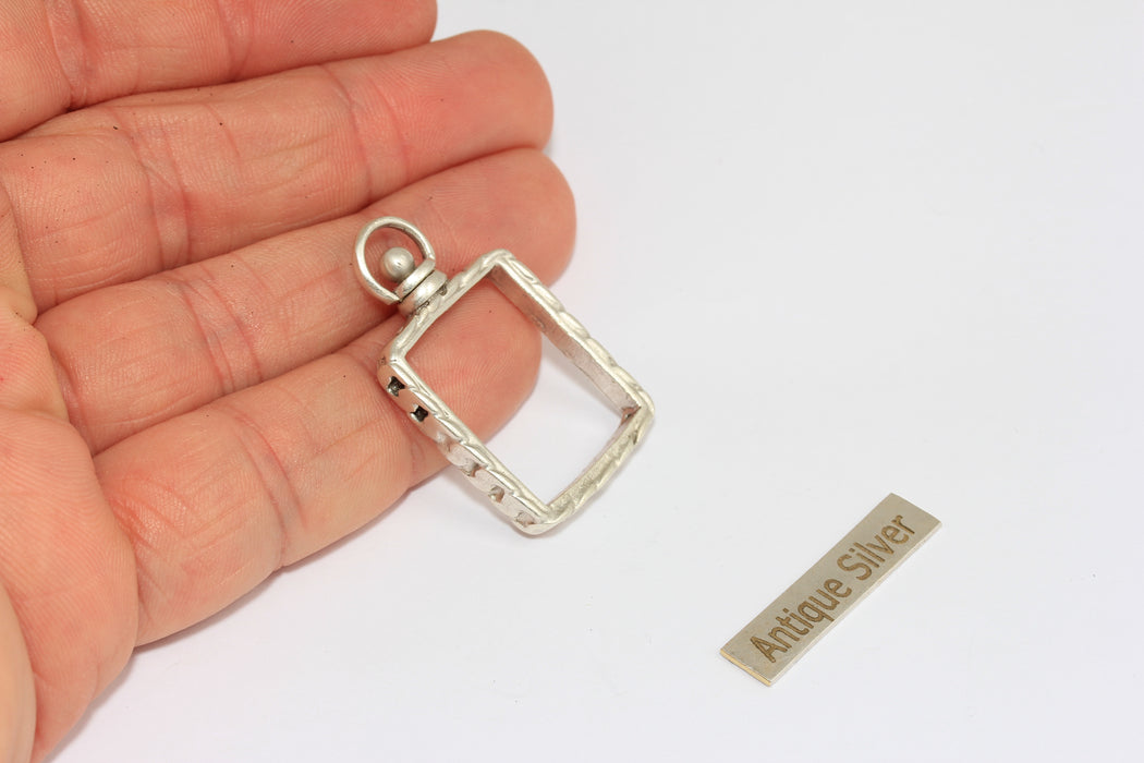 18x22mm Inner Size Antique Silver Frame Pendant, Vintage Square Medallion Charm, Jewelry Making Supplies, FR, MGN137