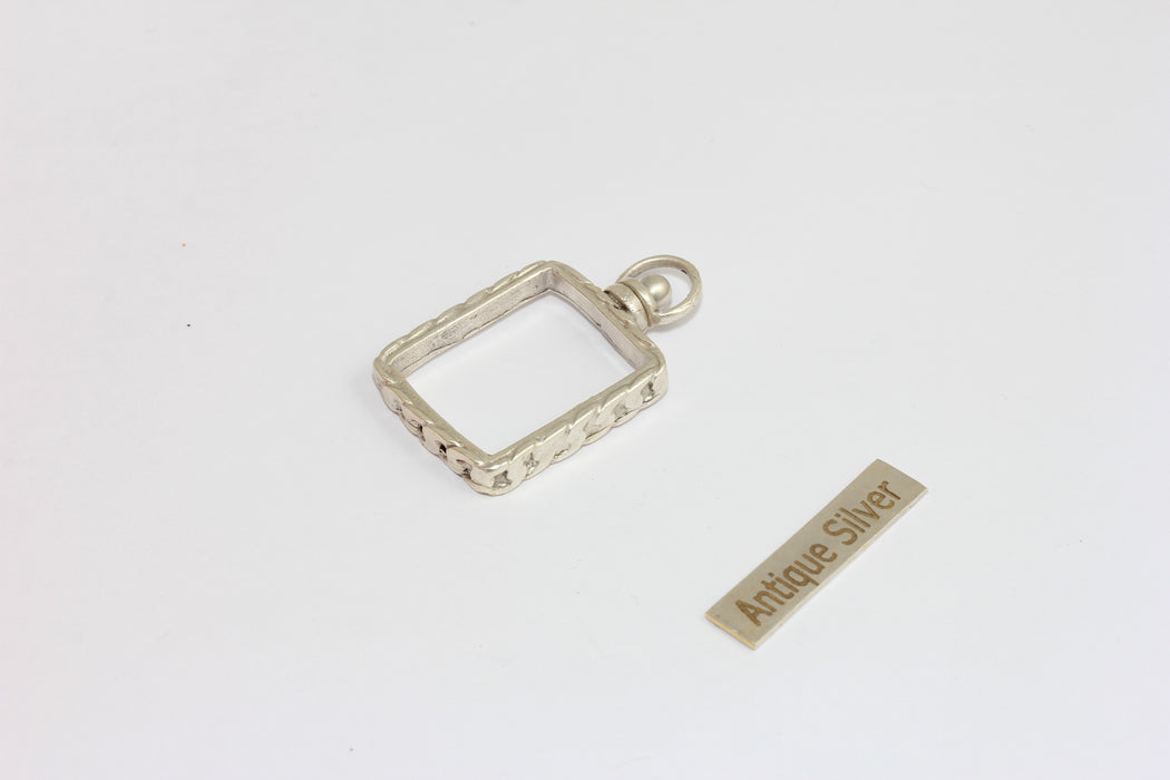 18x22mm Inner Size Antique Silver Frame Pendant, Vintage Square Medallion Charm, Jewelry Making Supplies, FR, MGN137