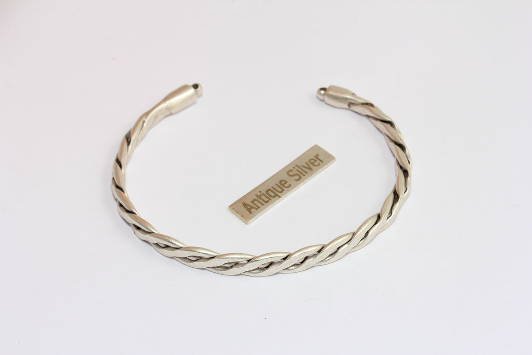 6mm Antique Silver Wire Bracelet, Open Cuff Bracelet, Braided Bracelet Bangle, MGN143