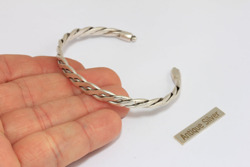 6mm Antique Silver Wire Bracelet, Open Cuff Bracelet, Braided Bracelet Bangle, MGN143