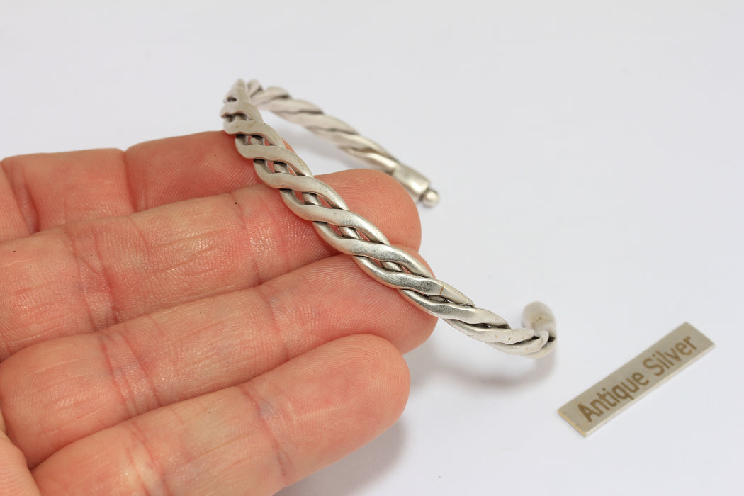 6mm Antique Silver Wire Bracelet, Open Cuff Bracelet, Braided Bracelet Bangle, MGN143