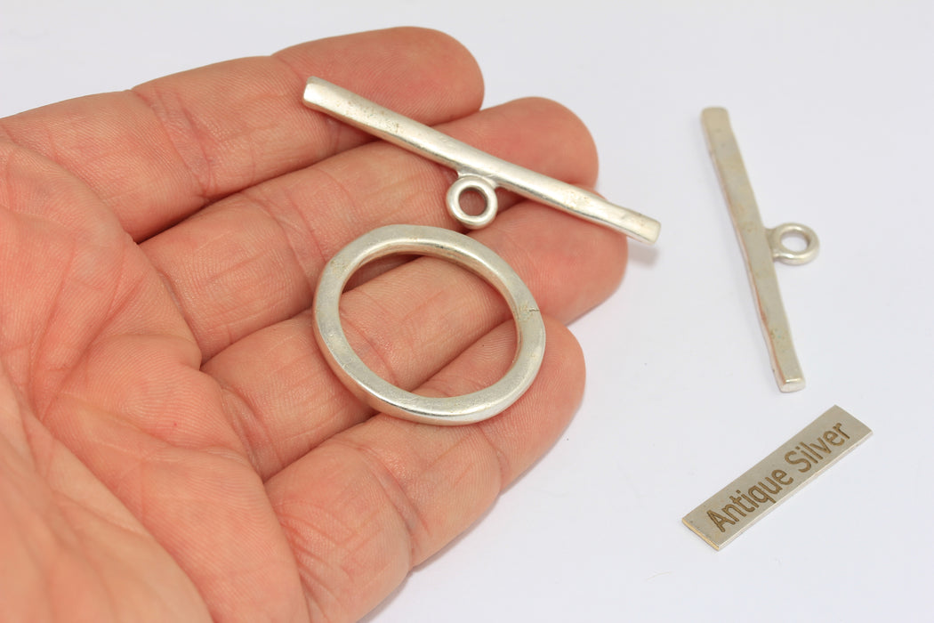 30mm Antique Silver Toggle Clasp, Ring T Bar, T Bar Fasteners, Large Toggle Clasp, Bracelet Closures, MGN160