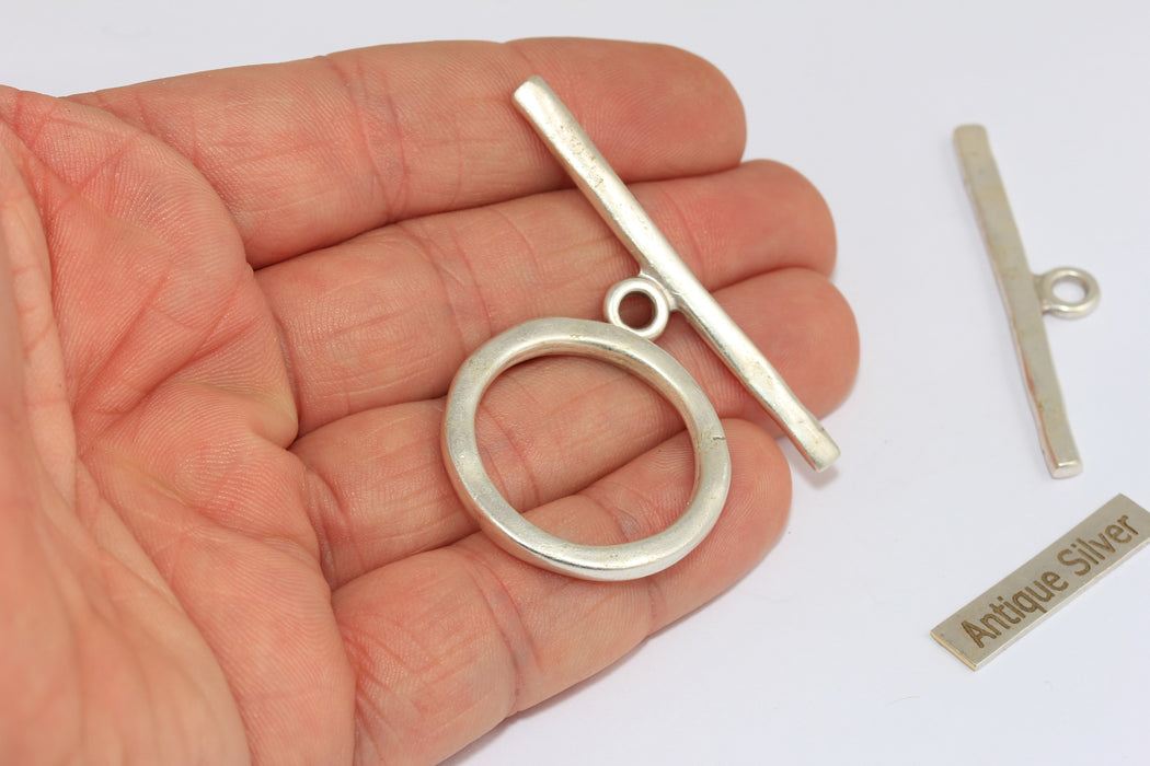 30mm Antique Silver Toggle Clasp, Ring T Bar, T Bar Fasteners, Large Toggle Clasp, Bracelet Closures, MGN160