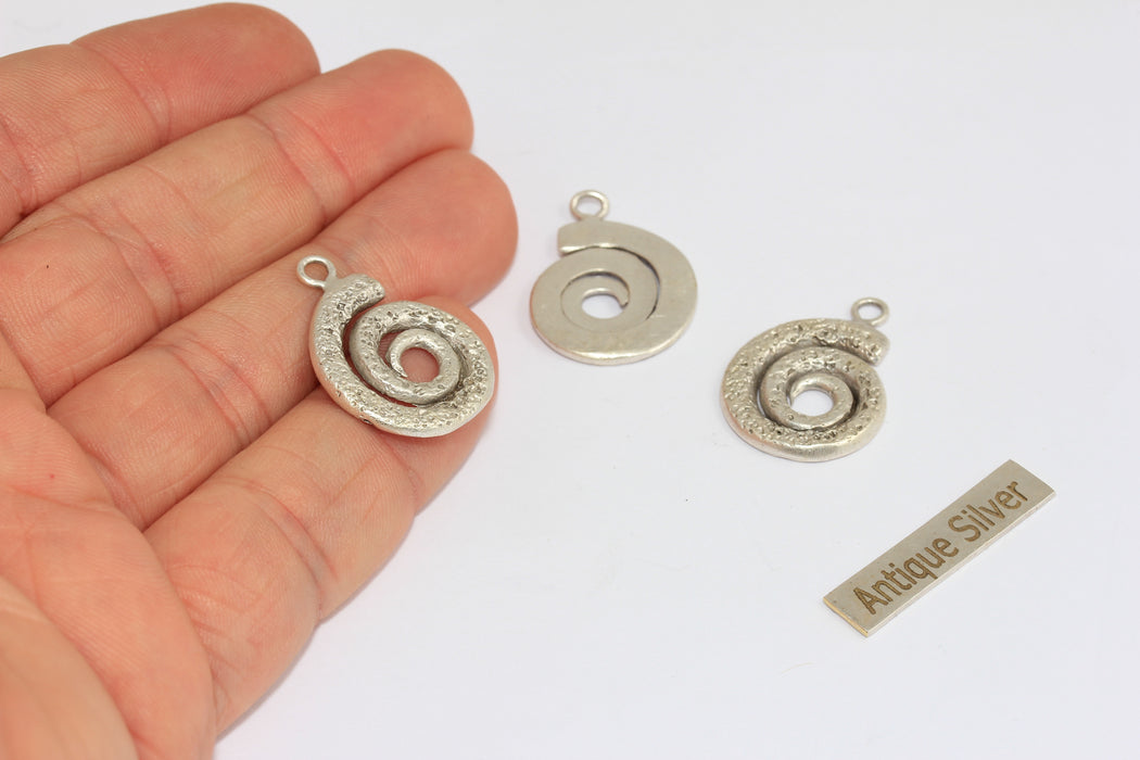 18mm Antique Silver Sea Shell Charm, Seashell Charm, Shell Necklace Pendant, Spiral Pendant, Summer Jewelry, MGN150
