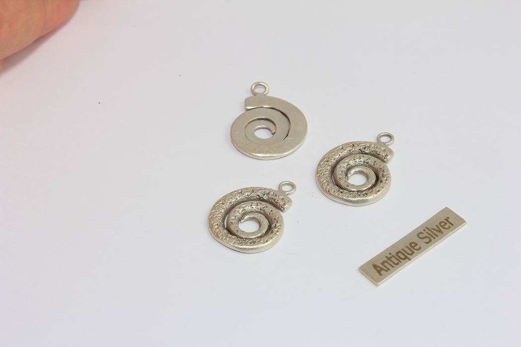 18mm Antique Silver Sea Shell Charm, Seashell Charm, Shell Necklace Pendant, Spiral Pendant, Summer Jewelry, MGN150