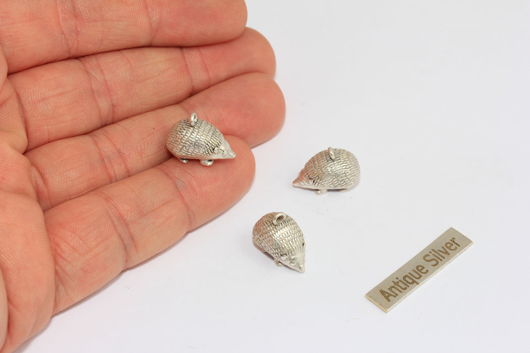 9x15mm Antique Silver Hedgehog Charm, Cute Hedgehog Pendant, Forest Animal Charms, MGN157
