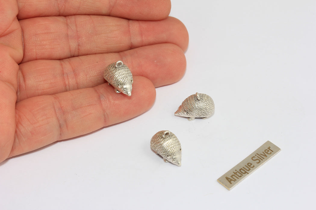 9x15mm Antique Silver Hedgehog Charm, Cute Hedgehog Pendant, Forest Animal Charms, MGN157