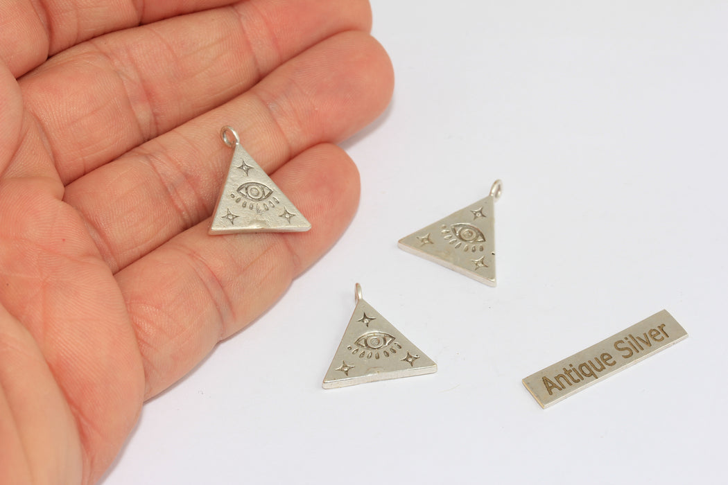 17mm Antique Silver Eye Pendant, Eye Charms, Evil Eye Pendant, Triangle Eye Charms, MGN159