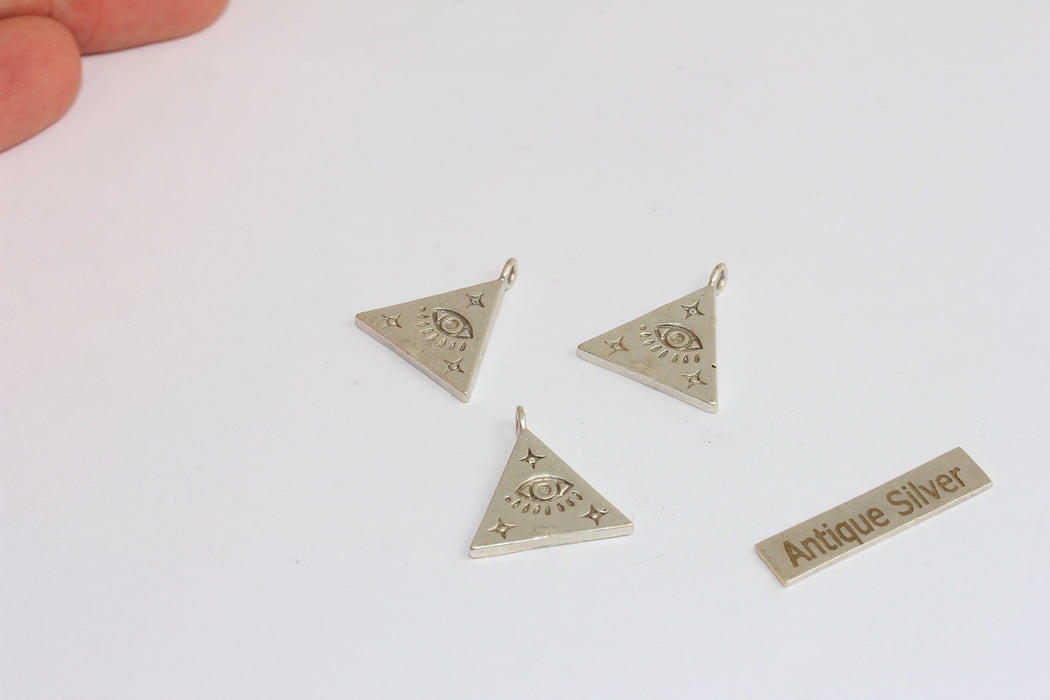 17mm Antique Silver Eye Pendant, Eye Charms, Evil Eye Pendant, Triangle Eye Charms, MGN159