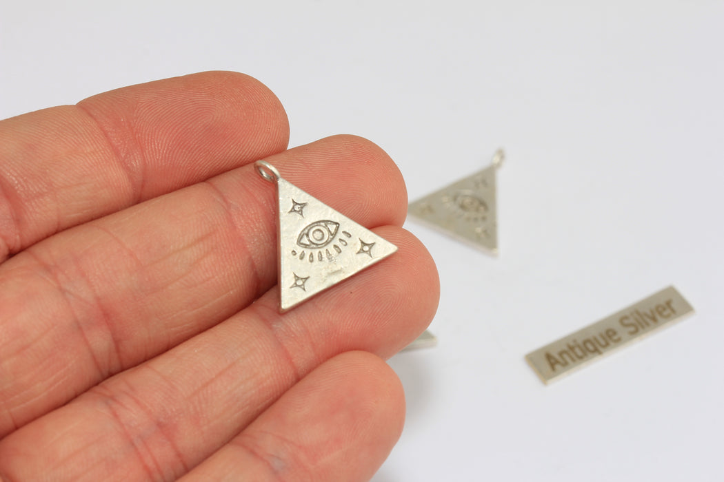 17mm Antique Silver Eye Pendant, Eye Charms, Evil Eye Pendant, Triangle Eye Charms, MGN159