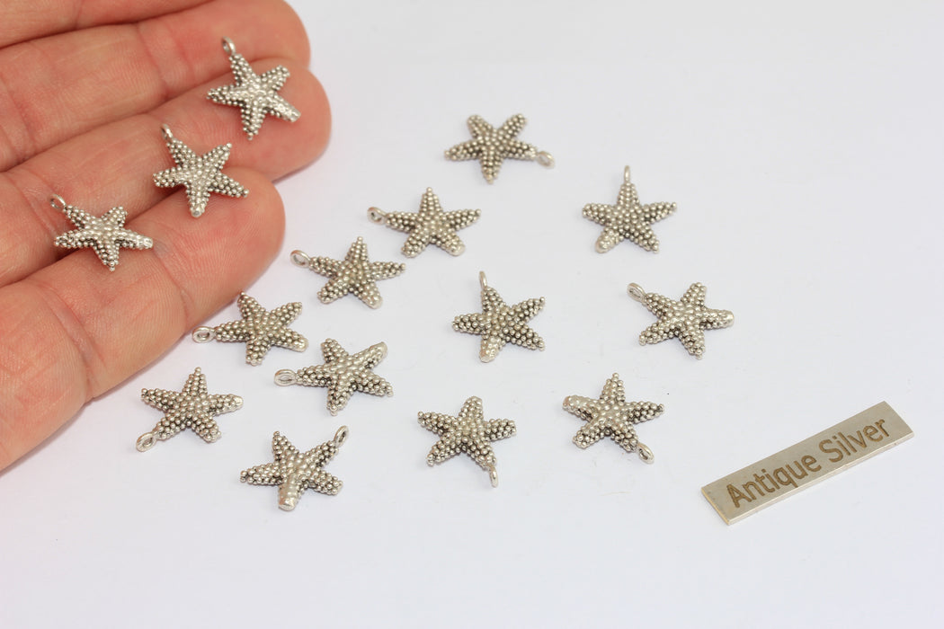 13x16mm Antique Silver Starfish Charms, Sea Animals, Cute Starfish Pendant, MGN162