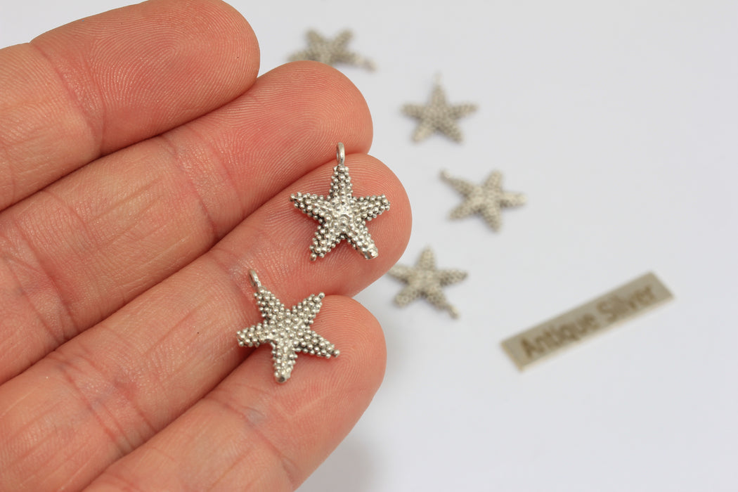 13x16mm Antique Silver Starfish Charms, Sea Animals, Cute Starfish Pendant, MGN162