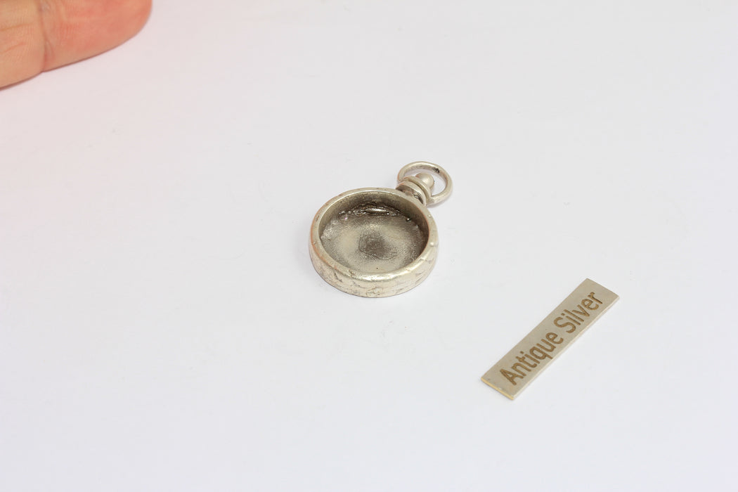 18mm Inner Size Antique Silver Round Bezel Frame Charms, Cabochon Settings, MGN141