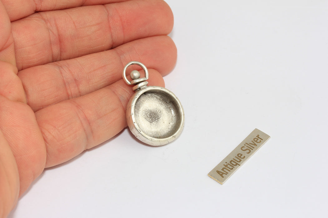 18mm Inner Size Antique Silver Round Bezel Frame Charms, Cabochon Settings, MGN141