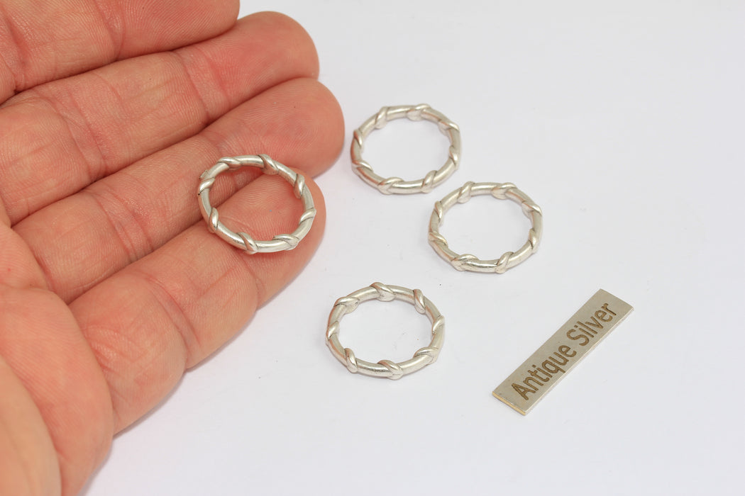 18mm Antique Silver Closed Ring, Inner 14,5mm Closed Ring, Braided Circle Connector, Ring Charms, MGN151