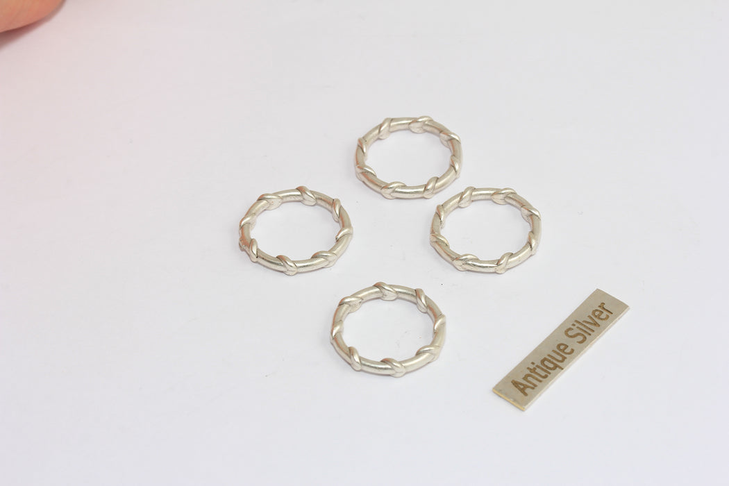 18mm Antique Silver Closed Ring, Inner 14,5mm Closed Ring, Braided Circle Connector, Ring Charms, MGN151