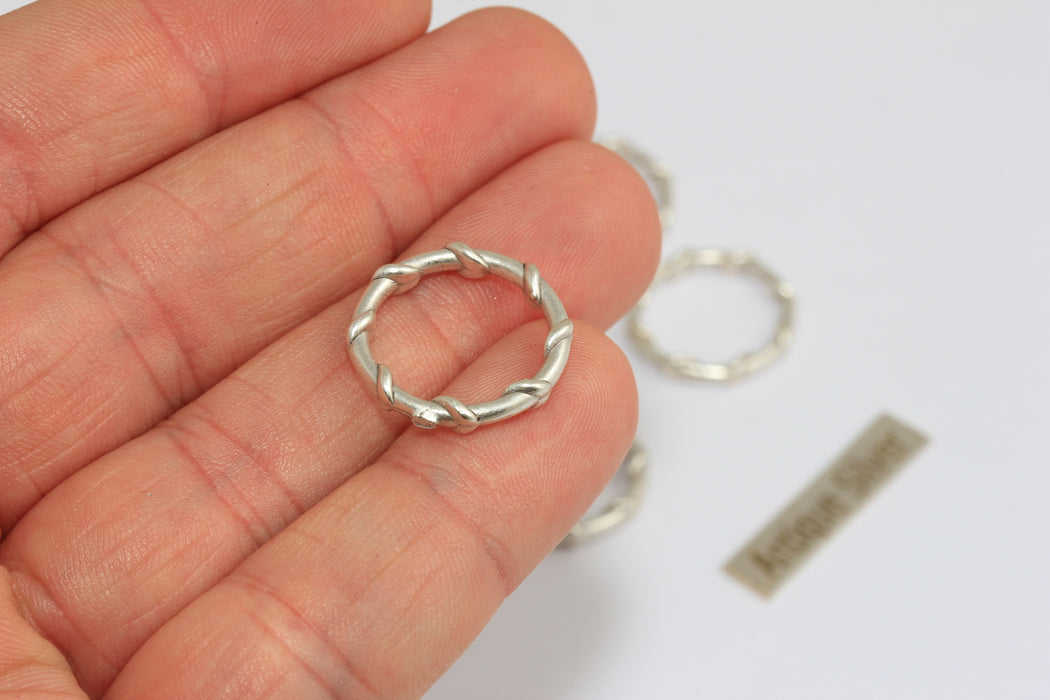 18mm Antique Silver Closed Ring, Inner 14,5mm Closed Ring, Braided Circle Connector, Ring Charms, MGN151