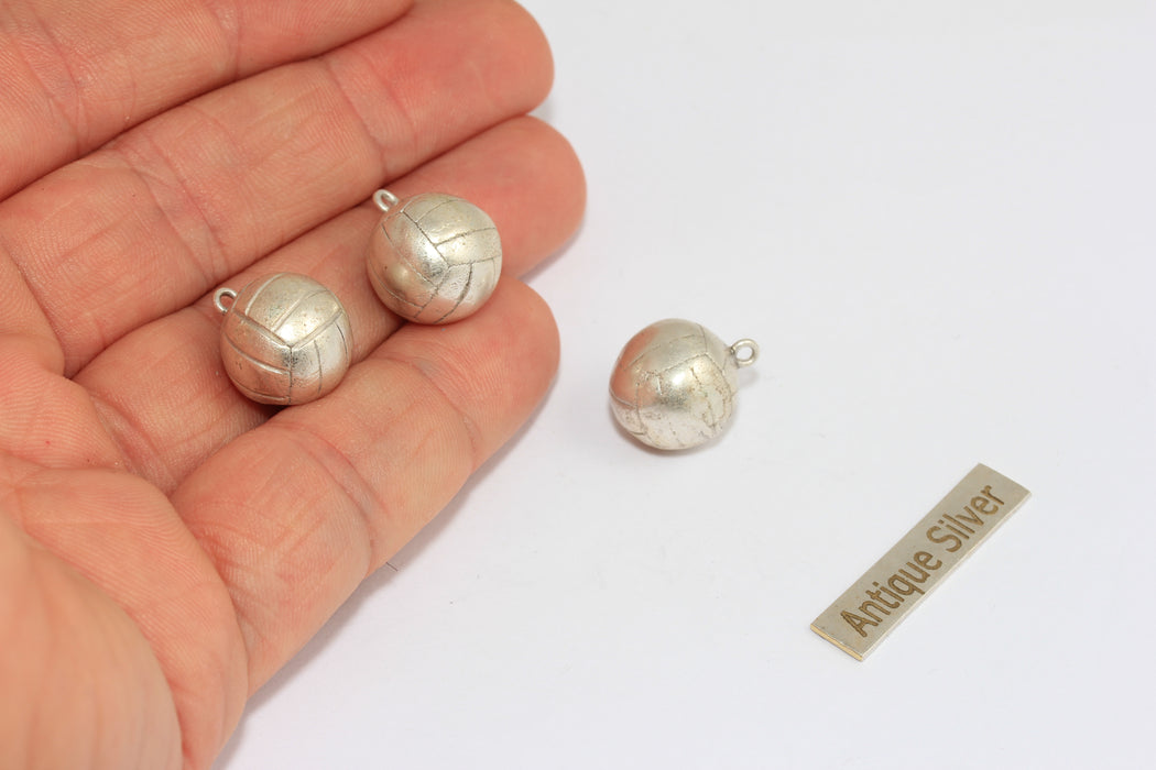 13mm Antique Silver Valley Charm, Valley Ball Pendant, Sport's Jewelry Charms, Antique Silver Plated Findings, MGN139