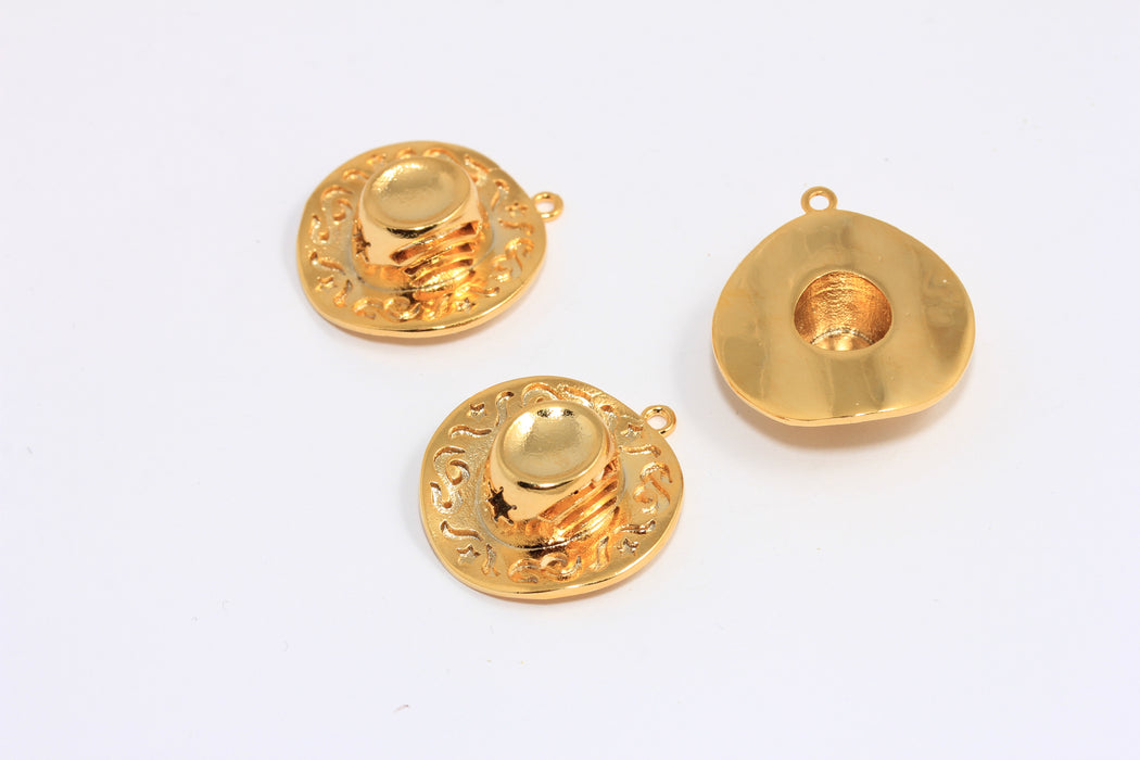 24x25mm 24 ayar Parlak Altın Kovboy Takıları, Altın Kovboy Şapka Takıları, BXB257-8