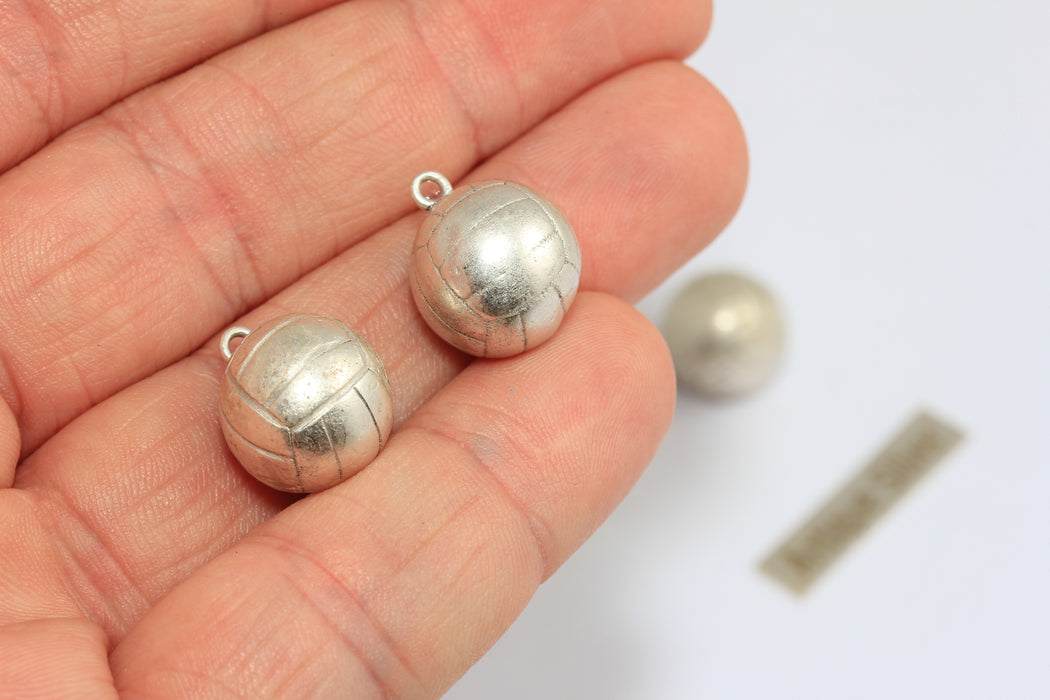13mm Antique Silver Valley Charm, Valley Ball Pendant, Sport's Jewelry Charms, Antique Silver Plated Findings, MGN139