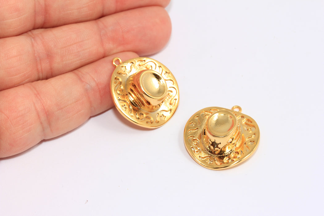 24x25mm 24 ayar Parlak Altın Kovboy Takıları, Altın Kovboy Şapka Takıları, BXB257-8