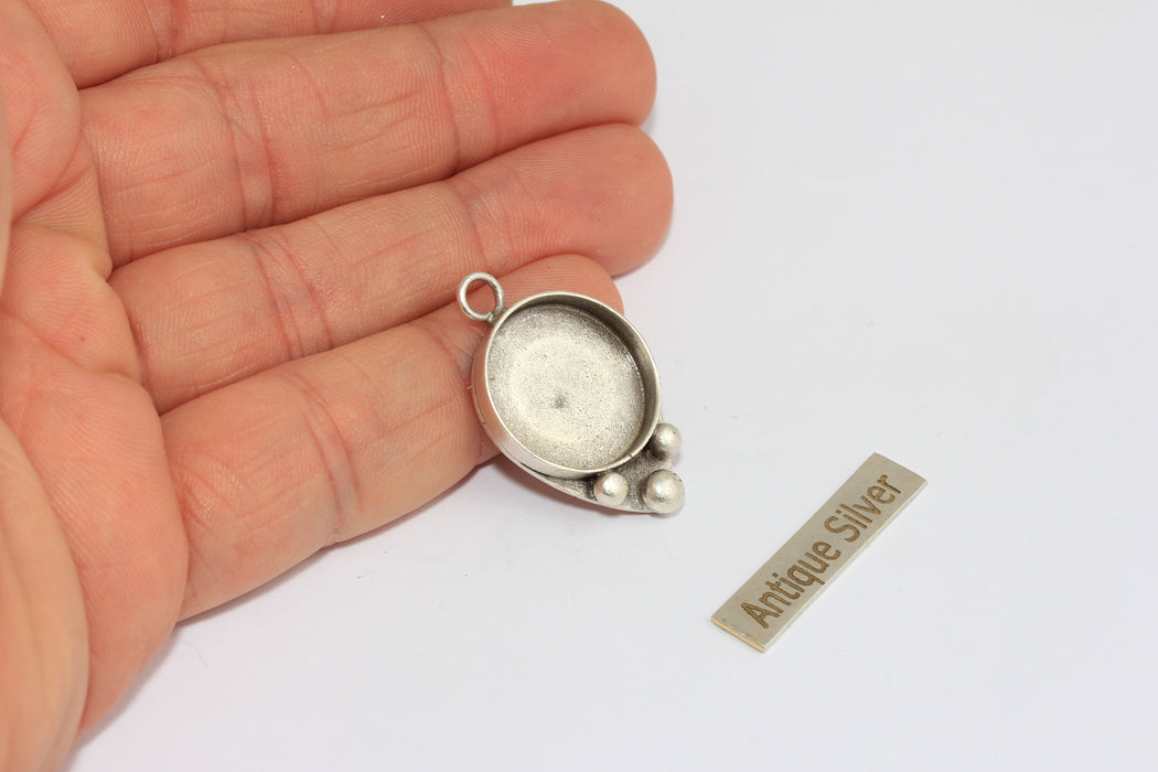 18,4mm Inner Size Antique Silver Round Bezel Frame Charms, Cabochon Settings, MGN147