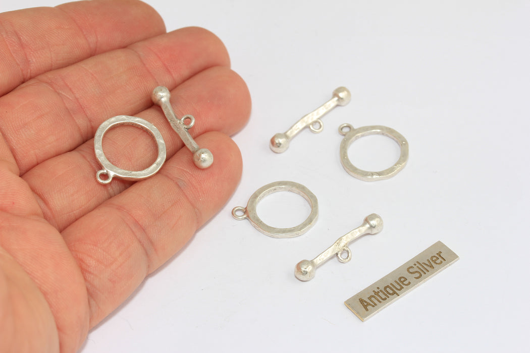 Antique Silver Toggle Clasp, Ring T Bar, T Bar Fasteners, Large Toggle Clasp, Bracelet Closures, MGN161