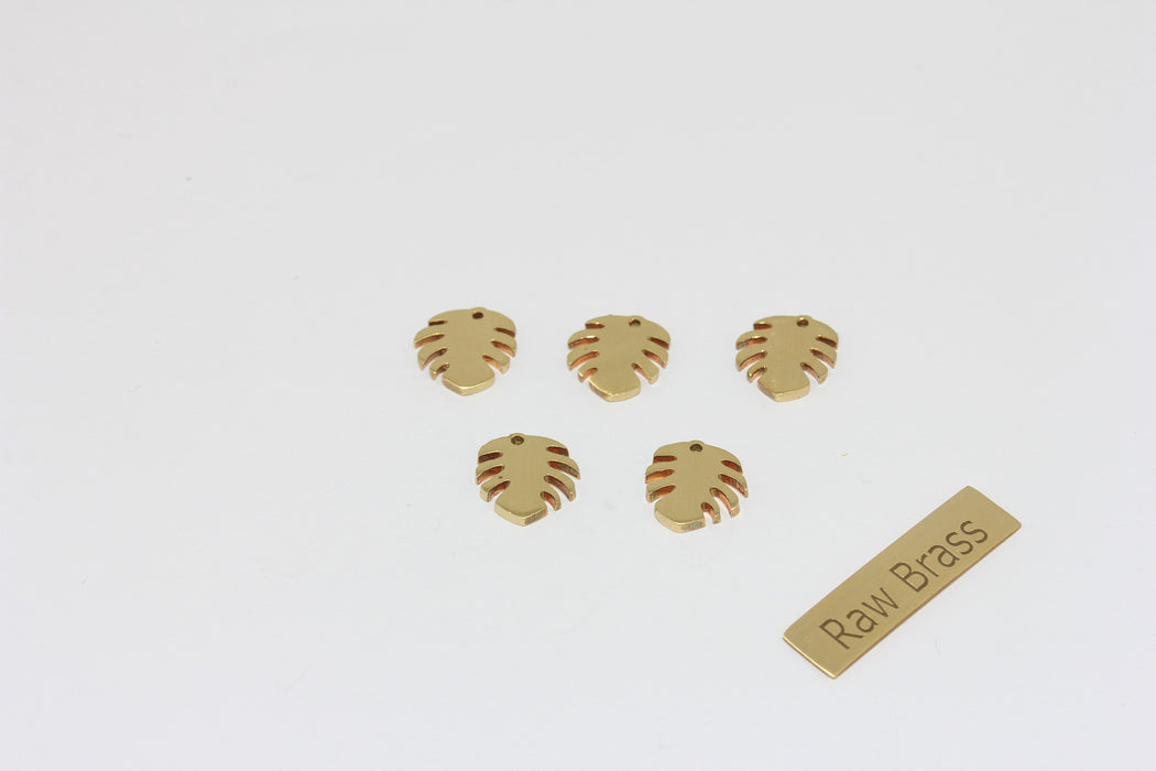 10mm Raw Brass Leaf Pendant, Brass Leaf Charms, Leaf Connector Pendant, Filigree Charms, ZPR240