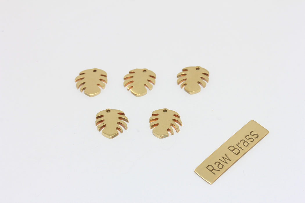 10mm Raw Brass Leaf Pendant, Brass Leaf Charms, Leaf Connector Pendant, Filigree Charms, ZPR240