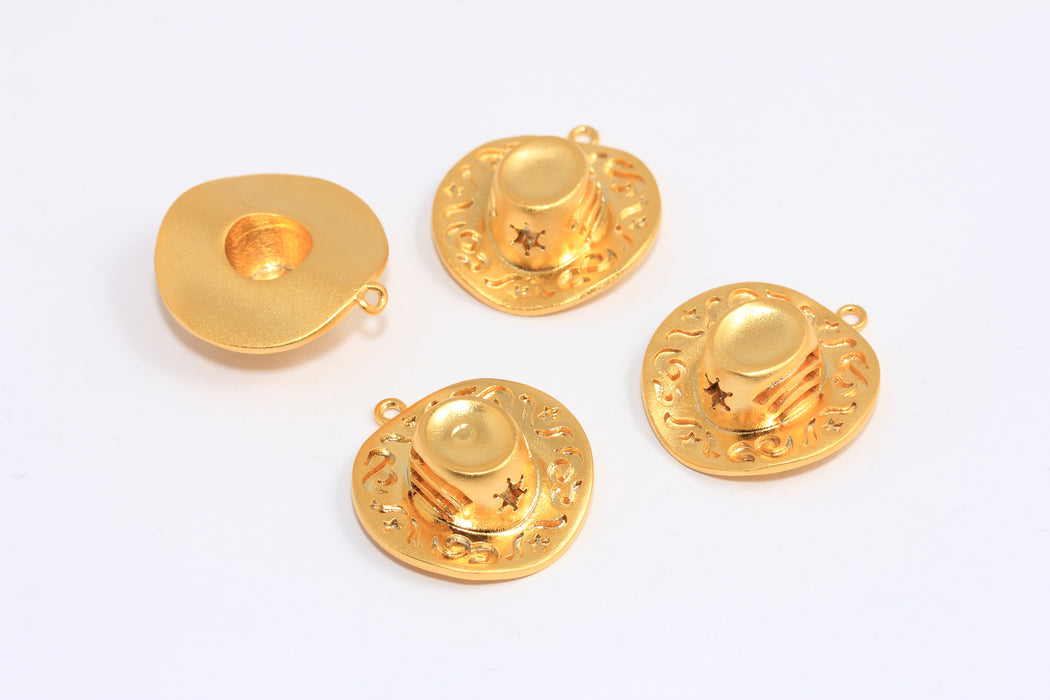 24x25mm 24k Matt Gold Cowboy Charms, Gold Cowboy Hat Charms, BXB300-5