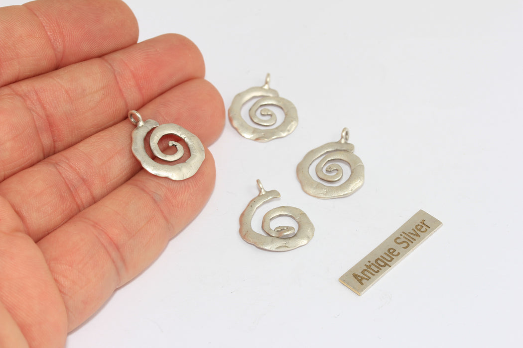 16mm Antique Silver Sea Shell Charm, Seashell Charm, Spiral Shell Necklace Pendant, MGN154