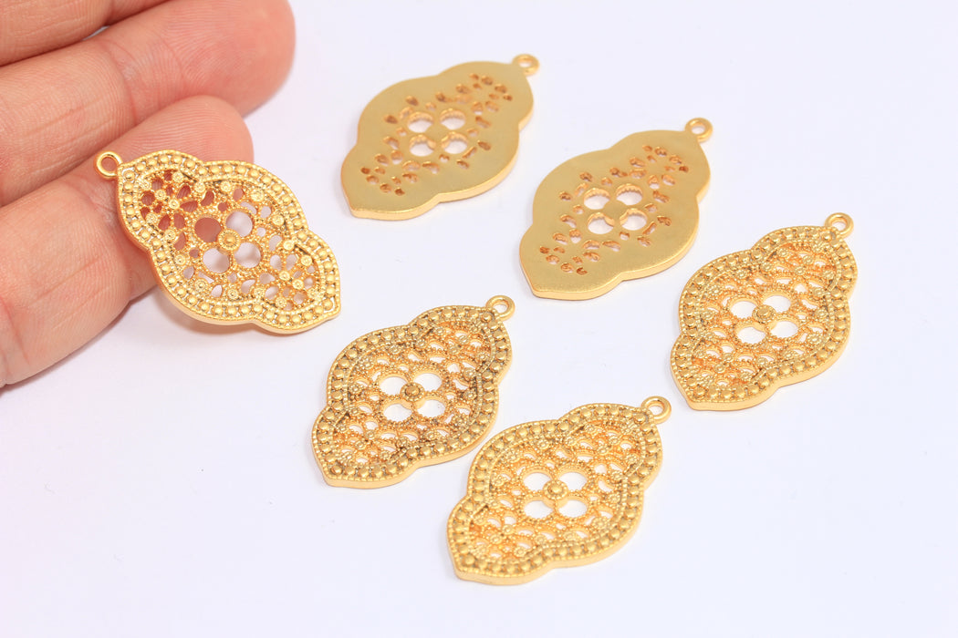 20x30mm 24k Matt Gold Filigree Pendant, Vintage Necklace Medallion, BXB300-4