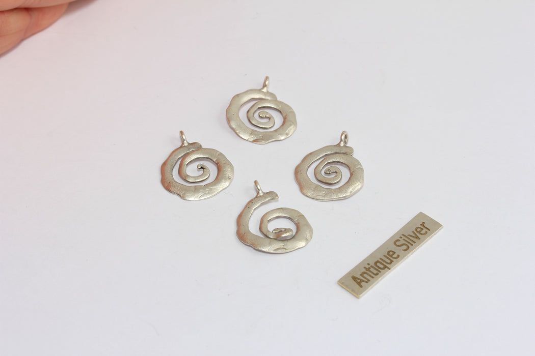 16mm Antique Silver Sea Shell Charm, Seashell Charm, Spiral Shell Necklace Pendant, MGN154