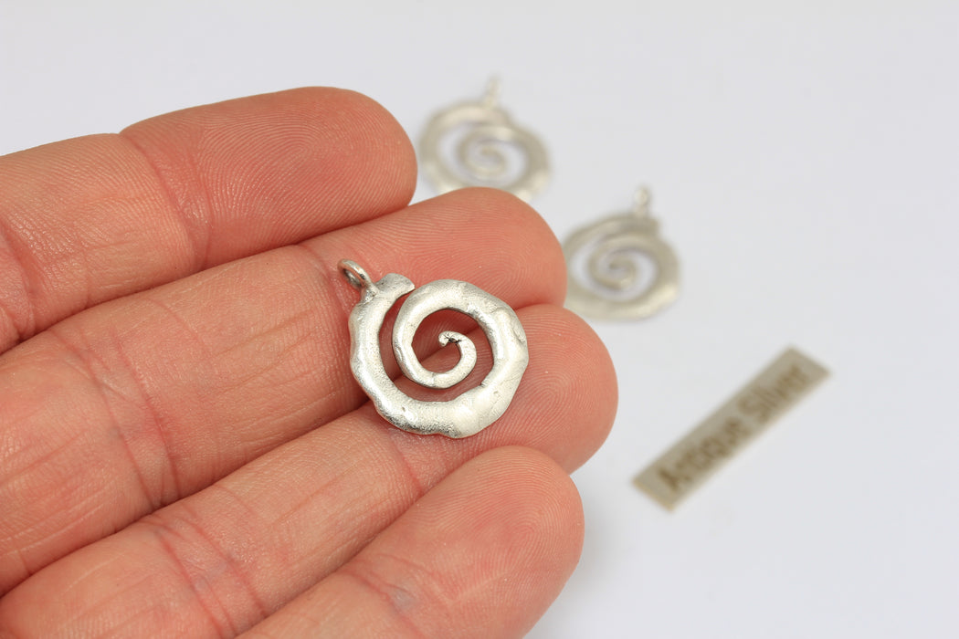 16mm Antique Silver Sea Shell Charm, Seashell Charm, Spiral Shell Necklace Pendant, MGN154