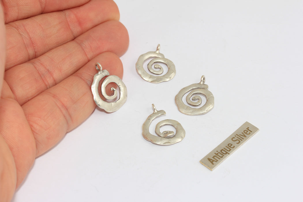16mm Antique Silver Sea Shell Charm, Seashell Charm, Spiral Shell Necklace Pendant, MGN154
