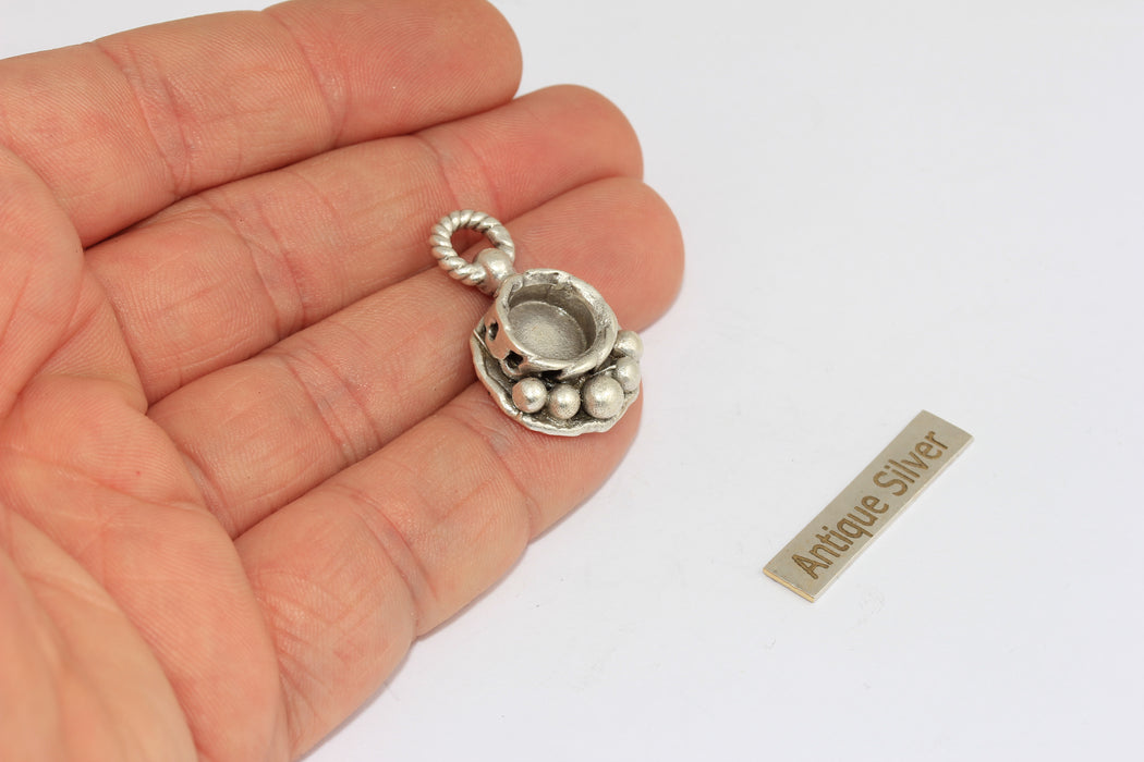 9mm Inner Size Antique Silver Round Bezel Frame Charms, Cabochon Settings, MGN148