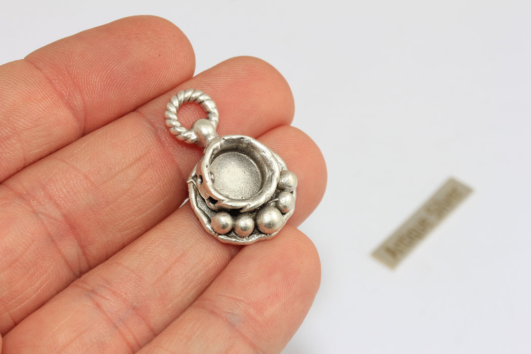 9mm Inner Size Antique Silver Round Bezel Frame Charms, Cabochon Settings, MGN148