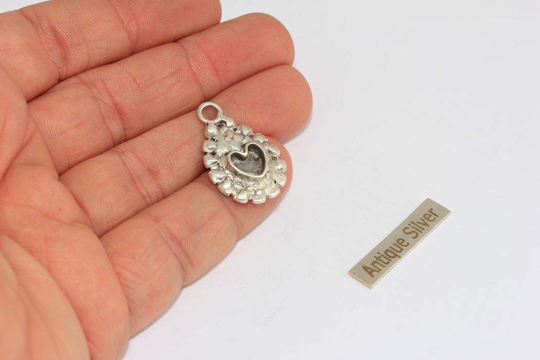 5x7mm Antique Silver Heart Charms, Heart Bezel Pendant Settings, Jewelry Making Supplies, MGN155
