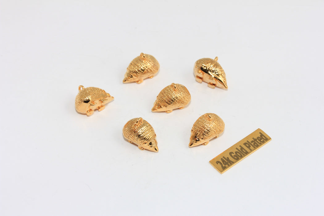 9x15mm 24k Shiny Gold Hedgehog Charm, Cute Hedgehog Pendant, Forest Animal Charms, MGN163