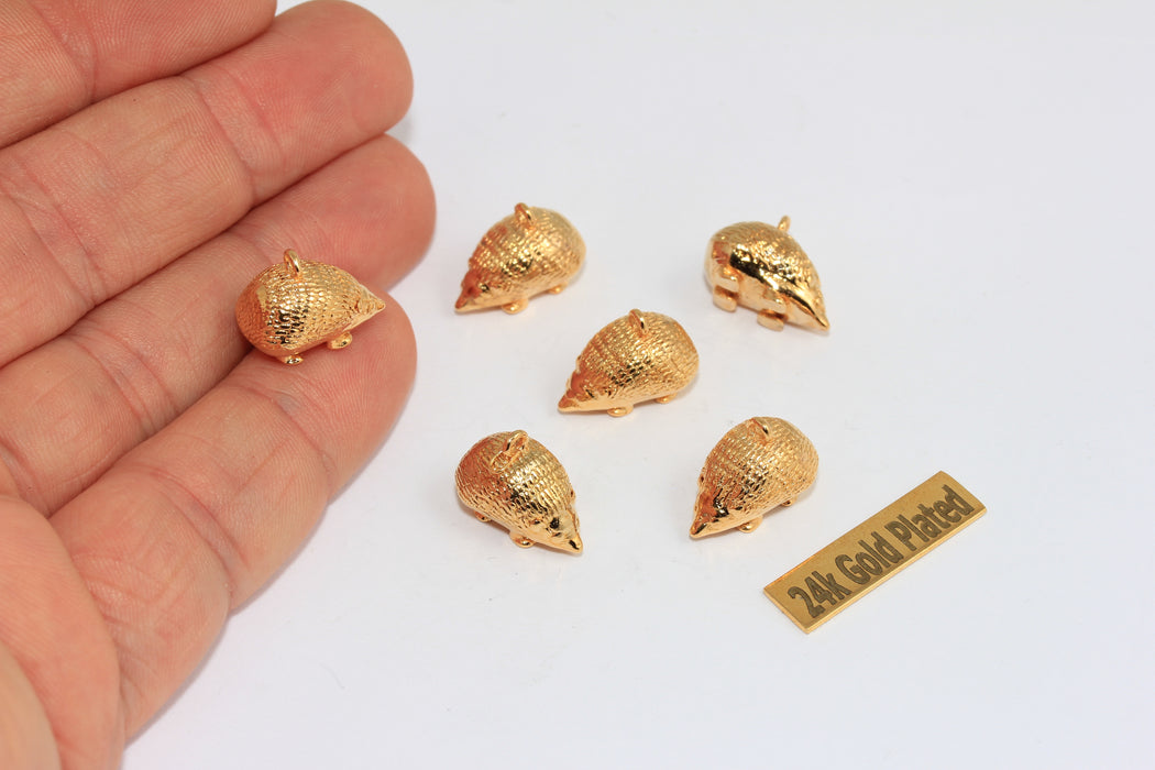9x15mm 24k Shiny Gold Hedgehog Charm, Cute Hedgehog Pendant, Forest Animal Charms, MGN163
