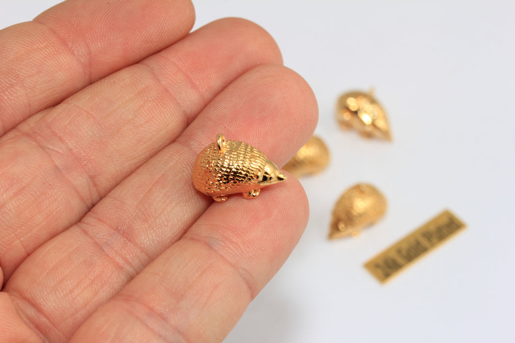 9x15mm 24k Shiny Gold Hedgehog Charm, Cute Hedgehog Pendant, Forest Animal Charms, MGN163