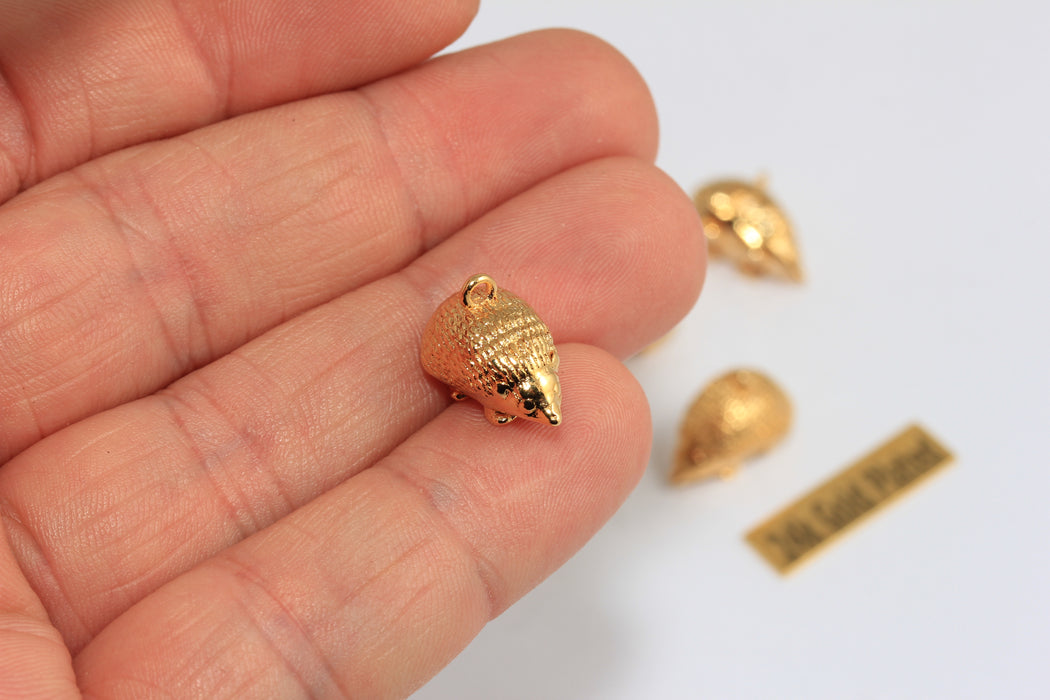 9x15mm 24k Shiny Gold Hedgehog Charm, Cute Hedgehog Pendant, Forest Animal Charms, MGN163