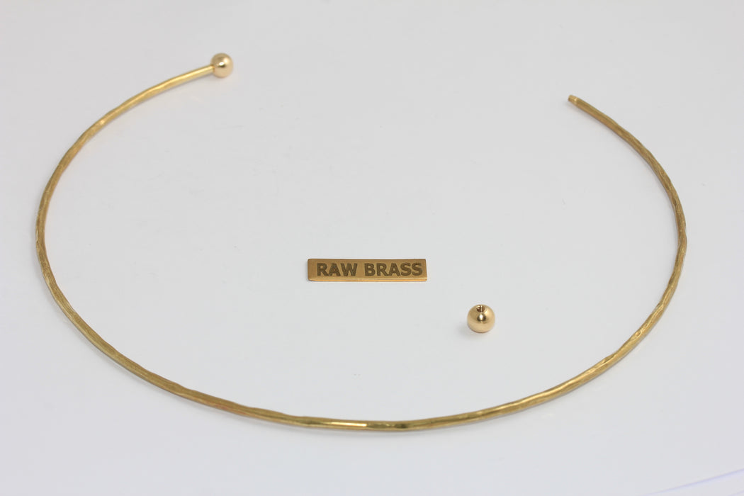 2mm Raw Brass Wire Choker Necklace, Opening Screw Ball Choker Necklace Cuff, Hammered Wire Neck Cuff, TVF56A