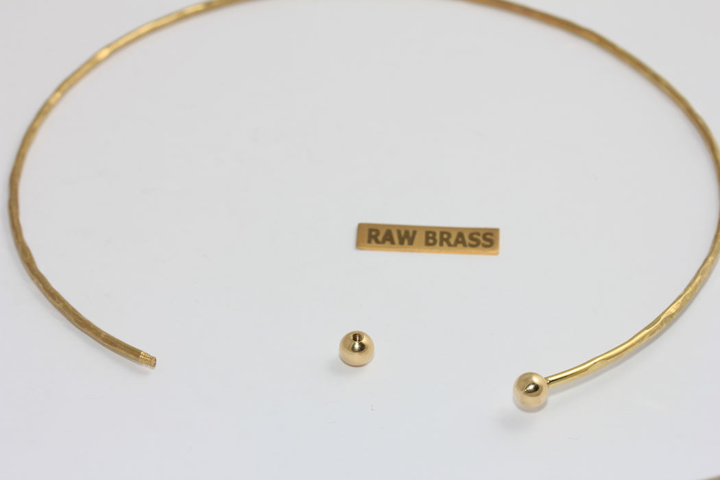 2mm Raw Brass Wire Choker Necklace, Opening Screw Ball Choker Necklace Cuff, Hammered Wire Neck Cuff, TVF56A