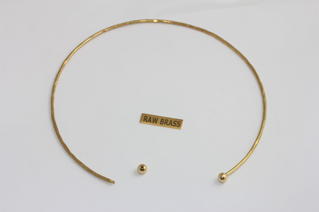 2mm Raw Brass Wire Choker Necklace, Opening Screw Ball Choker Necklace Cuff, Hammered Wire Neck Cuff, TVF56A