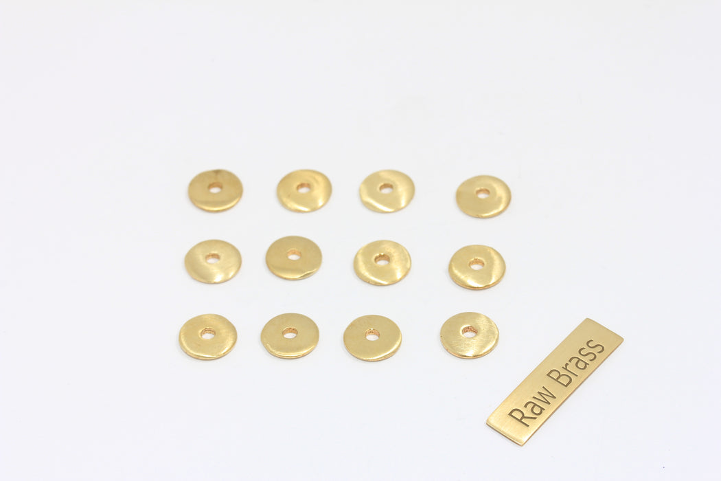 9mm Raw Brass Disc Beads, Rondelle Beads, Coin Beads, Connector Bracelet Charms, Spacer Beads, ZPR253