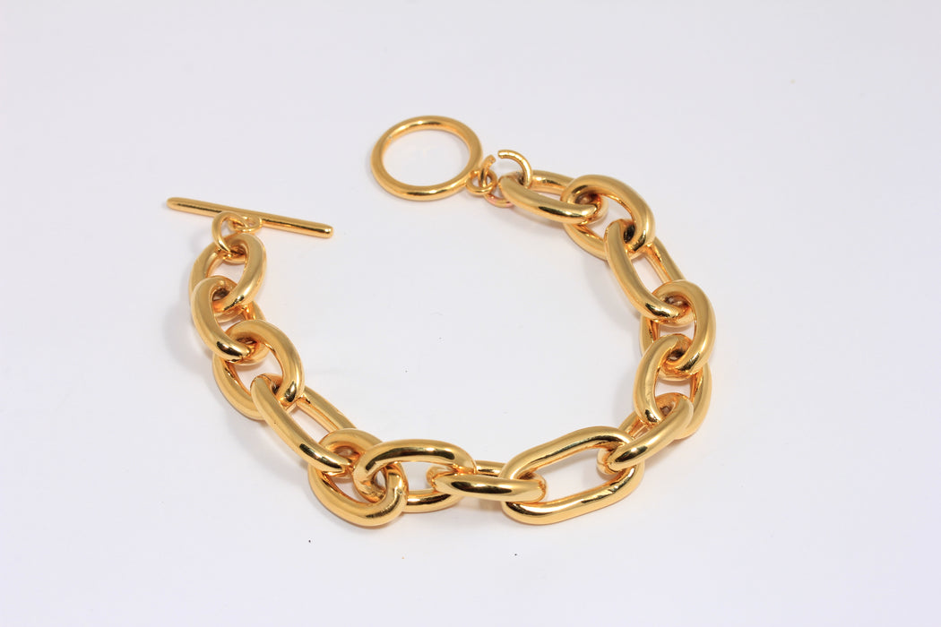 7'' 24k Shiny Gold Large Link Chain Bracelet, Toggle Clasp Bracelet, BXB196-7