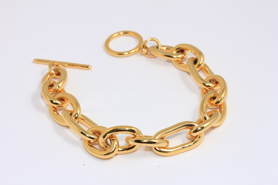 7'' 24k Shiny Gold Large Link Chain Bracelet, Toggle Clasp Bracelet, BXB196-7