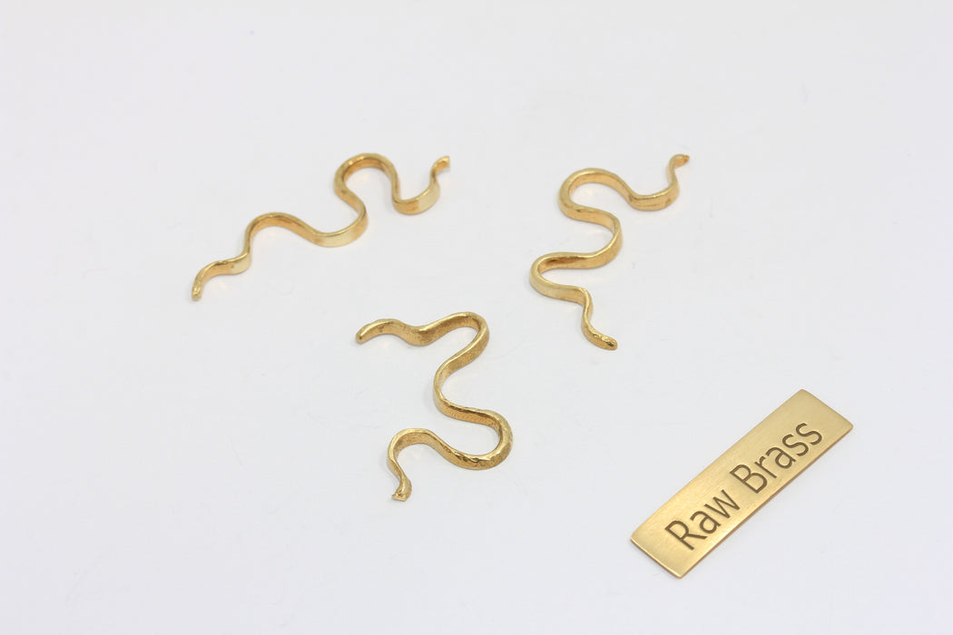10x31mm Raw Brass Silhouette Snake Charm, No Hole Snake Pendant, Wire Snake Shaped Charms, ZPR266